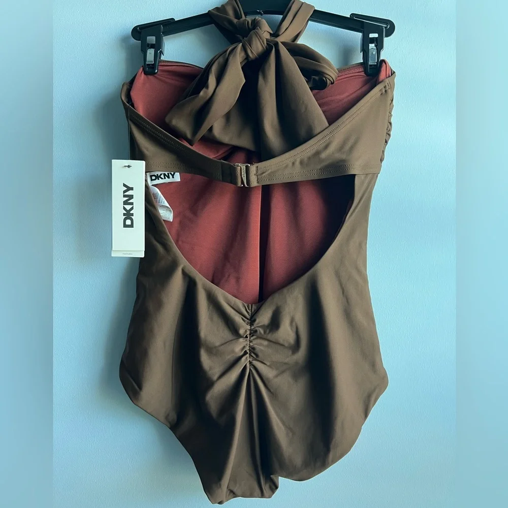 DKNY Women’s Brown One-Piece Halterneck Swimsuit - Picture 6 of 11